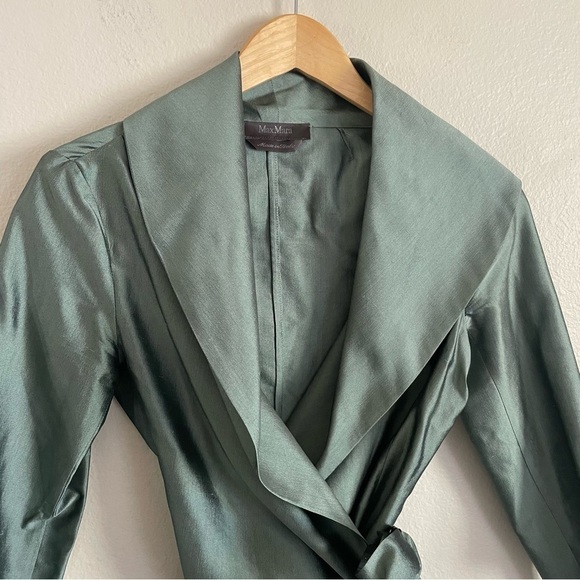Max Mara Silk 2 Piece Set Wrap Jacket + Pencil Skirt Pianoforte Green Size 4 - Picture 3 of 16